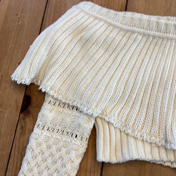 💋Philosophy Di Lorenzo Serafini cropped Off Shoulder HandKnit Sweater in Natural - Picture 7 of 13